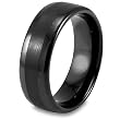 Polished Black Plated Tungsten Carbide Ring with Brushed Center (8.0mm) - Sizes 8 - 13