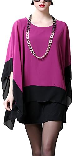 YIZHIYU Womens Chiffon Batwing Sleeve Tunic Kaftan Summer Top Dress Cloak Party-rose red