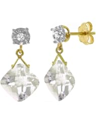 14k Solid Gold White Topaz and Diamond Dangle Earrings