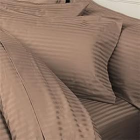7PC California King Taupe Stripe 1200 Thread Count Egyptian Cotton Set - Includes Sheet Set & Duvet Set