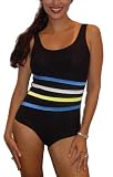 It Figures Women's Color Block Signature 4 Tape Tank One Piece