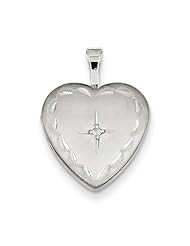 Sterling Silver & Diamond 16mm Satin & Diamond-Cut Heart Locket