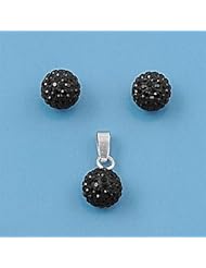 Sterling Silver Black CZ Fine Sphere Earring Pendant Set 9MM
