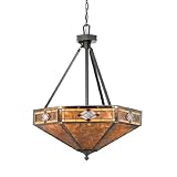 Quoizel NX627CVB Mission Diamond 3-Light Chandelier from the Museum of New Mexico Collection with Amber Glow Mica and Tiffany Glass Shade, Vintage Bronze