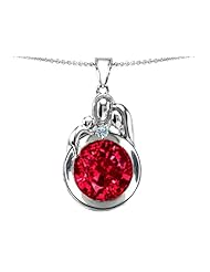 Original Star K (tm) Loving Mother And Father With Child Family Pendant With Round 10mm Created Ruby in .925 Sterling Silver