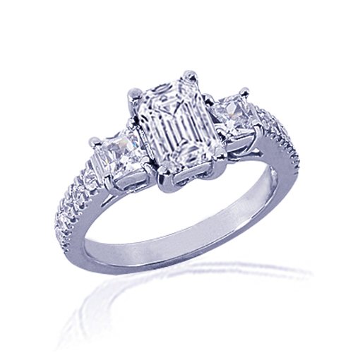 1.64 Ct Emerald Cut Diamond Trellis Engagement Ring Pave Setting 14K VS1 GIA