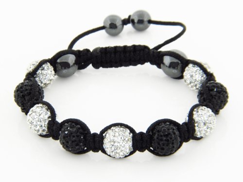 Nambeads © CLEAR/WHITE & BLACK Swarovski Crystal Bead SHAMBALLA BRACELET with 9 Iced out Disco ball beads covered in crystals and 4 highly polished Hematite beads. Beautiful handmade high quality Celebrity Fashion bracelet. Check our range of colours. sil