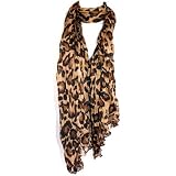 Long Light Crinkled Scarf Wrap Leopard Animal Print See Through Coffee Brown. 4514,W166-1