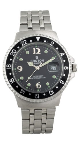 Croton Mens CA301020BKBK Silver-Tone Dial Watch
