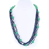 Multi-Colored Beaded Necklace with Emerald and Silvertone Faceted Stones and a Silvertone Clasp
