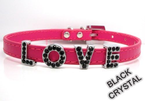 Large Hot Pink Matte Leather with Swarovski Grade Crystal Collar for Cat/dog with Diamante Buckle ***Customize Your Own Pet Name***