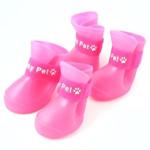 Pink Puppy Pet Soft Rain Shoes Boots Waterproof Antiskid for Small Dogs Size S