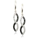 Sterling Silver 3/4 cttw Black and White Diamond Figure-Eight Hoop Earrings
