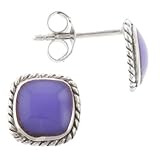 Sterling Silver Braided Square Purple Turquoise Stud Earrings