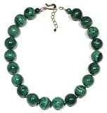 Sterling Silver 18mm Malachite Beaded Necklace, 15-17