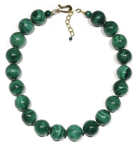 Sterling Silver 18mm Malachite Beaded Necklace, 15-17