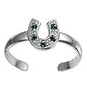 Silver Toe Ring with Emerald CZ - Rhodium Plated - Horse Shoe