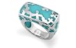 Rectangular Stainless Steel Women's Ring with turquoise resin inlay