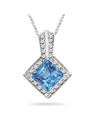 0.14 Cts Diamond & 1.35 Cts Swiss Blue Topaz Pendant in 14K White Gold
