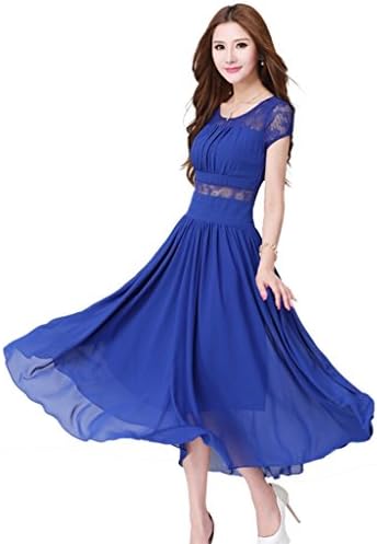 VENTELAN Women's Sleeveless New Pathcwork Hollow Flower Mid-Calf Slim Fit Dress