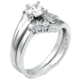 Sterling Silver Cubic Zirconia CZ Wedding Engagement Ring Set