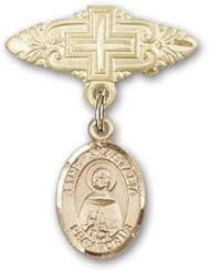 14K Gold Baby Badge with St. Anastasia Charm and Badge Pin with Cross