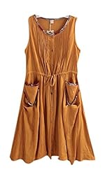 Sleeveless Summer Round Neck Lace Belted Cotton/Linen  Dress