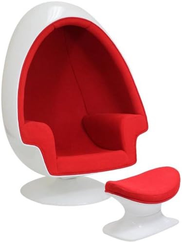 LexMod Eero Aarnio Alpha Shell Egg Chair And Ottoman in Red