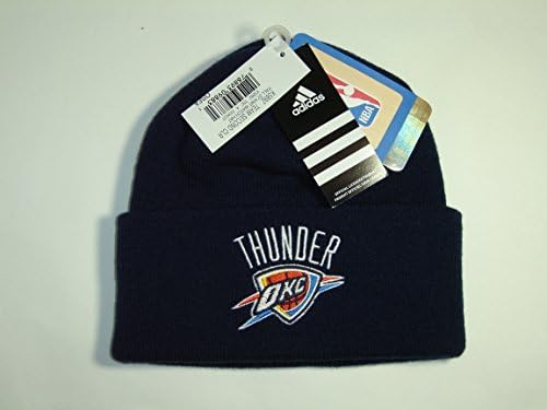 adidas Authentic NBA OKC Oklahoma City Thunder Team Logo Cuffed Knit Beanie Hat Cap