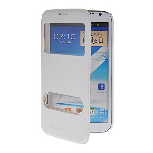 Note 2 Case, LIKESEA Window View Stand Flip Protective Leather Case Cover for Samsung Galaxy Note 2 N7100 (5.5") - White