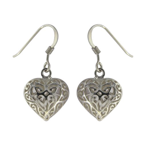 Silver Ladies Filigree Open Heart Hook Wire Earrings
