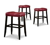 3 29" Saddle Back Dining Room Bar Stools with Red Cushion