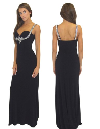 A179 Black Jewel Strap Stretch Long Gown (XS)