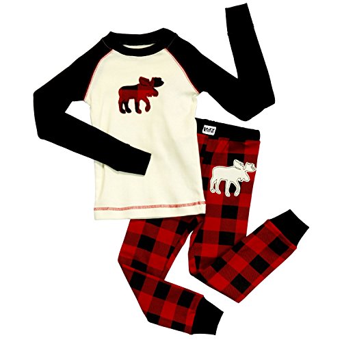 Lazy One Plaid Moose Cotton Pajamas for Big Boys'