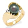 Tahitian Black Pearl Ring with Diamonds in 14K Yellow Gold