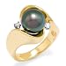 Tahitian Black Pearl Ring with Diamonds in 14K Yellow Gold
