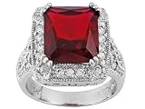 10.08CTW RUBY SIMULANT AND DIAMOND SIMULANT PLATINUM OVER STERLING SILVER RING