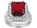 10.08CTW RUBY SIMULANT AND DIAMOND SIMULANT PLATINUM OVER STERLING SILVER RING