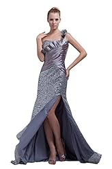 One Shoulder Sequined Backless Charmeuse Evening Dress  with a Brush/Sweep Train 