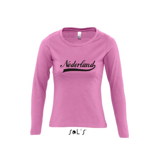 Nederland Oldschool Holland Oranje LÄNDERSHIRT EM / WM FAN Trikot – Damen Langarm Longsleeve T-Shirt S-XL , Orchid pink – schwarz , L