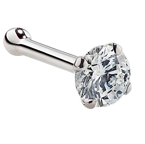 2mm (0.03 ct. tw) Diamond 14K White Gold Nose Ring Bone (20G - 16G)