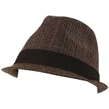 Plaid Tweed Short Brim Fedora Trilby Hat Burgundy Medium Large