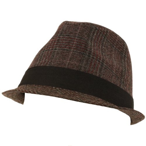 Plaid Tweed Short Brim Fedora Trilby Hat Burgundy Large Extra Large