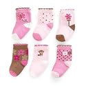Carter's 6 Pack Girls Monkey Comfy Fit Socks -Pink/Brown, 3-12 Months