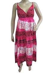 V-neck Elasticized   Waistline Cotton Tie Dye Print Peasant Dress/Maxi Dress 