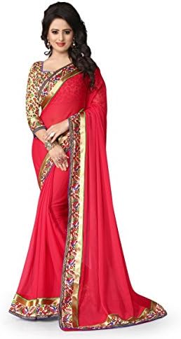 White World Women's Fabric Georgette Saree Free Size Black