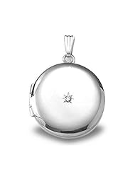 Sterling Silver Round w/ Diamond Picture Locket 3/4 inch x 3/4 inch