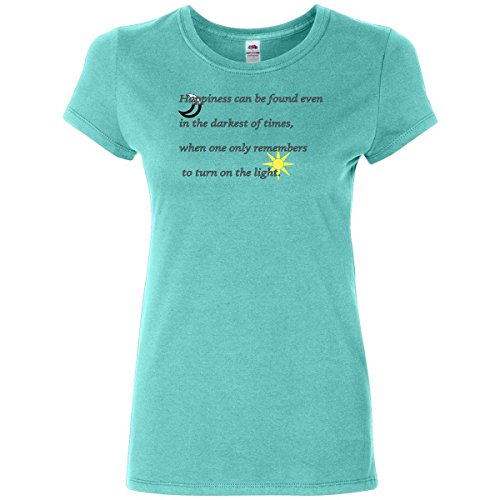 Inktastic Women’s Happiness Quote Junior Fit T-Shirt Medium Scuba Blue