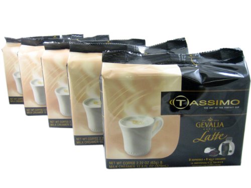 Tassimo T-Disk: Gevalia Latte T-Disc Pods (Case of 5 packages; 80 T-Discs Total)