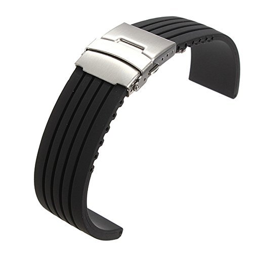 18/19/20/22/24mm Silicone Rubber Sport Waterproof Watch Band Strap Deployment Buckle Black